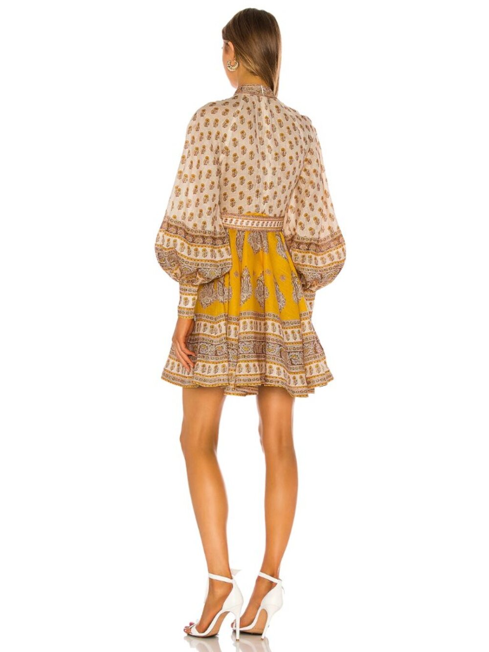 Zimmermann Bonita Buttoned Linen Mini Dress Mustard Paisley XS - Picture 3 of 13